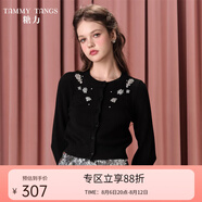 糖力【商場(chǎng)同款】秋季新款黑色精致鉆飾針織衫女千金感小開(kāi)衫 黑色 常規(guī) M