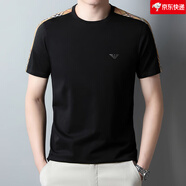 Emporio Armani阿瑪尼短袖t恤男士夏季圓領(lǐng)絲光棉純色上衣青年薄款半袖體恤 13111黑色 M 165