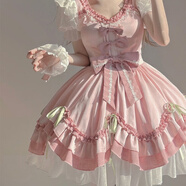 笑炎現貨粉色可愛(ài)lolita花嫁溫柔洋裝軟妹小姐甜美公主裙 【桃桃粉】粉色吊帶裙(送手袖) M