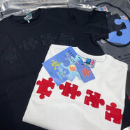 wvga【萬針刺繡】YADcrew亞德魯 拼圖立體紋理繡花短袖新款潮流百搭休 黑色【現(xiàn)貨秒發(fā)】-萬針刺繡 S
