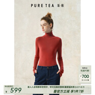 茶·愫【明星同款】puretea茶愫高領(lǐng)針織衫女堆堆袖打底毛衣秋季新款 珊瑚紅 M