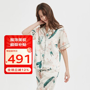 絲語(yǔ)蓮花（LE LOTUS D'EZE）100%桑蠶絲真絲睡衣女印花兩件套絲綢簡(jiǎn)約顯白家居套裝送禮經(jīng)典款 米底百合戀【短 袖長(zhǎng)褲】 XL (170/88B)