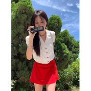 佐敘紅色半身裙設計感蝴蝶結女2025夏甜美辣妹包臀顯瘦A字短裙上衣女 紅色 M （90-105斤）單裙子