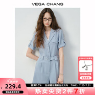 VEGA CHANG連體褲女2025新款夏翻領設計感小個子通勤休閑連身衣褲 寧靜藍 S