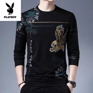 花花公子（PLAYBOY）高端純棉長(cháng)袖t恤男士2025新款春秋季裝打底衫老虎頭品牌全棉衛衣 雄鷹展翅【春秋】 薄款 L 170體重115斤-135斤