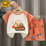 G.DUCKKIDS兒童短袖套裝2024夏季新款男童純棉T恤短褲韓版女寶寶服裝童裝 TD01-橘色挖掘機(jī) 90 cm