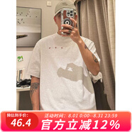 牧唯簡約重磅短袖t恤男2025夏季新款潮流寬松半袖休閑百搭情侶棉體恤 白花灰 XL [建議125-140斤]