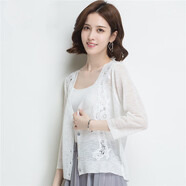 LANRY AFROM25/時(shí)尚朗姿夏季薄款蕾絲配旗袍裙子外搭桑蠶絲針織女開(kāi)衫小披肩寬松短外套 白色 薄款 L （105-115斤）
