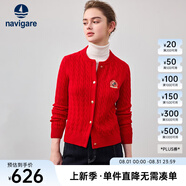 Navigare意大利小帆船女士毛衣秋冬季新款純綿羊毛長袖開衫通勤保暖外套男 布萊肯紅 L