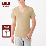 無印良品 MUJI 男式 整體無縫頭 V領(lǐng)短袖T恤 FAA50A0S 打底衫打底衣家居服 米色 S