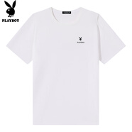 花花公子（PLAYBOY）短袖T恤男夏季男士上衣服男裝潮流寬松純色純棉打底衫