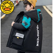 G.DUCKKIDS男童棉服中長款2024洋氣韓版加絨加厚外套冬季中大童寬松休閑棉衣 A款藍色 DJ中長款棉衣 160 cm 適合150-年齡10-12歲
