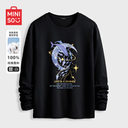 名創(chuàng)優(yōu)品（MINISO）純棉長(zhǎng)袖T恤男港風(fēng)打底衫胖男生寬松大碼秋衣春秋款百搭氣質(zhì)體恤 黑色(大銀河鯨) 4XL (體重205-230斤左右)