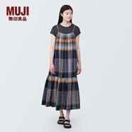無(wú)印良品（MUJI）女式馬德拉斯格紋吊帶連衣裙女裝裙子格子裙純棉全棉長(zhǎng)裙BC2IIA4S 深藏青色格紋 L 165/88A