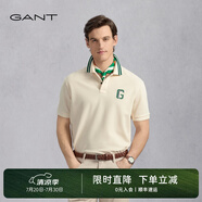 GANT/甘特25年新款夏季男士簡約打底衫時尚撞色短袖T恤翻領(lǐng)POLO衫 102-米色 米色 2XL