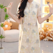 皮爾卡丹（pierrecardin）2025夏季新款時(shí)尚洋氣減齡印花娃娃領(lǐng)收腰顯瘦連衣裙女寬松長(cháng)裙子 花色連衣裙 2XL 125-135斤