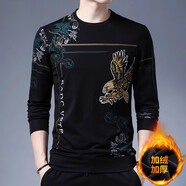 老爺車(chē)純棉圓領(lǐng)衛(wèi)衣男2025春秋季新款長(zhǎng)袖t恤印花老虎頭潮流百搭打底衫 雄鷹【加毛絨】 加厚 M 165體重90-115斤