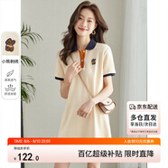 尚都比拉美式復古風(fēng)小熊刺繡POLO連衣裙小個(gè)子夏季寬松顯瘦裙子 杏色 M 