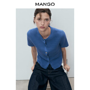 MANGO女裝毛針織衫2025秋裝新款藍色棉質(zhì)翻領(lǐng)短袖針織上衣 藍色 M