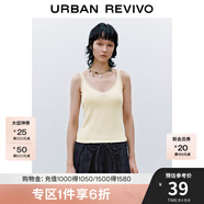 UR2025春季新款女裝芭蕾風拼接蕾絲蝴蝶結吊帶背心UYY450098 米黃 S