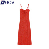 DGOV復(fù)古碎花裙連衣裙女裝夏季辣妹a字裙子吊帶裙度假風(fēng)海邊長(zhǎng)裙 紅色 L 建議105-115斤