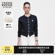 Teenie Weenie小熊女裝春簡(jiǎn)約柔軟親膚毛針織空調(diào)開(kāi)衫薄款毛衣披肩 藏青色 S