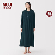無(wú)印良品（MUJI）女式 人字紋紗織 連衣裙 女裝裙子長(zhǎng)裙 25年秋季新品 純棉 連身裙 深藏青色 S (155/80A)