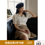 獨(dú)束大碼女裝法式甜美荷葉邊風(fēng)琴褶小衫女夏季微胖mm顯瘦襯衫上衣 香草奶油杏 XL