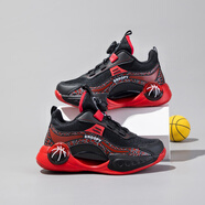 SNOOPY史努比童鞋兒童運動(dòng)鞋男童彈力籃球鞋女童減震跑步鞋3851黑紅39