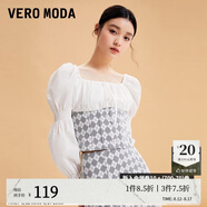 VEROMODA牛仔上衣女2023新款拼接方領(lǐng)短款印花泡泡袖甜美 J08淺牛仔灰色 155/76A/XS