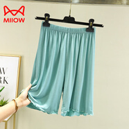 貓人（MiiOW）莫代爾居家睡褲女五分短褲高腰大碼闊腿褲夏季百搭休閑寬松薄款 豆綠色 L (建議100-120斤)