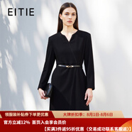 愛特愛（EITIE）通勤OL百搭顯瘦V領(lǐng)女裙收腰正式感毛呢連衣裙秋冬新款7607301 極簡黑20 M 160