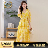 LISM輕奢國際高檔品牌連衣裙高級感2025夏季新款甜美度假風(fēng)碎花女重工 黃色 2XL 建議125-140斤