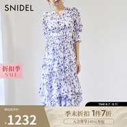 SNIDEL2025春夏新品優(yōu)雅花苞袖木耳邊蛋糕百褶連衣裙SWFO251122 深藍(lán)色 M (1)