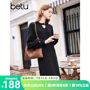 百圖betu女裝冬季新款連衣裙圓領(lǐng)慵懶風(fēng)針織連衣裙女2311T69 黑色 M