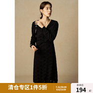 獨束大碼女裝時尚通勤黑色蕾絲連衣裙2024冬新款收腰顯瘦打底裙子 赫本黑 3XL (尺碼：5)