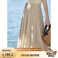 茵曼（INMAN）休閑半身裙2025夏女裝新款松緊高腰寬松A字小個(gè)子中長白半裙子 淺卡其 L