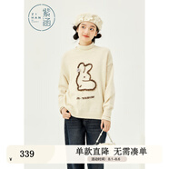紫涵（ZIHAN）紫涵套頭寬松織毛衣女年冬季可愛(ài)學(xué)院風(fēng)兔子花邊內搭上衣 米金 S