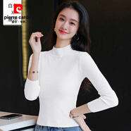 皮爾卡丹（pierre cardin）半高領(lǐng)打底衫女內(nèi)搭修身薄款秋冬新款女裝針織上衣小個子短款毛衣 白色 【半高領(lǐng)】 S 建議90斤以下穿