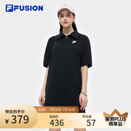 FILA FUSION斐樂潮牌女子針織連衣裙2025夏季新款時尚短袖連身裙 正黑色-BK M 165/84A/M