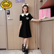 G.DUCKKIDS女童學(xué)院風(fēng)連衣裙夏季薄款新款洋氣公主裙夏裝兒童娃娃領(lǐng)裙子 黑色 學(xué)院裙子 150