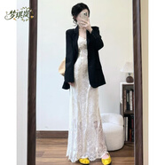 夢(mèng)琪嵐通勤穿搭優(yōu)雅氣質(zhì)2025春季韓系套裝女黑色西裝外套女搭配蕾絲吊帶 吊帶連衣裙小個(gè)子 158以下拍小個(gè) S 75-95斤