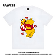 漫曦宛PAWCEE美式覆古國潮卡通小熊維尼短袖T恤男女同款寬松百搭情侶上 3XL(180-210斤)白色 (280克重磅) M