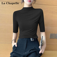 拉夏貝爾半高領(lǐng)中袖打底衫女內搭春秋五分袖t恤針織上衣 黑色 L