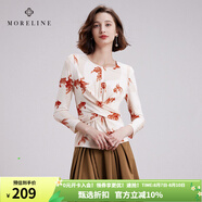 MORELINE沐蘭國風復古錦鯉印花T恤女2024秋裝新款設(shè)計感蝶翼收腰修身體恤 黃花 40/L