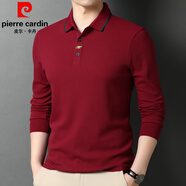 皮爾卡丹（pierre cardin）2025春秋季新款男士t恤長(cháng)袖polo衫翻領(lǐng)寬松純棉休閑純色體恤上衣 2705紅色 M 165