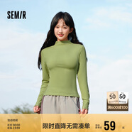森馬（Semir）長(zhǎng)袖T恤女半高領(lǐng)吸濕發(fā)熱抗菌2024冬緊身抓絨打底衫109724101001