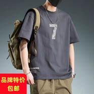 短袖t恤男夏季寬松圓領(lǐng)男裝半袖體恤上印花體恤上衣 灰色T-1201 灰色T-1201 M