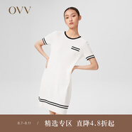 OVV2022春夏新款女裝經(jīng)典撞色真絲羊毛時尚A字短袖針織連衣裙 米白02 XS