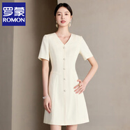 羅蒙（ROMON）米色連衣裙女簡約高級感氣質(zhì)顯瘦裙子重要場合職業(yè)連身裙夏 米色 連衣裙 M